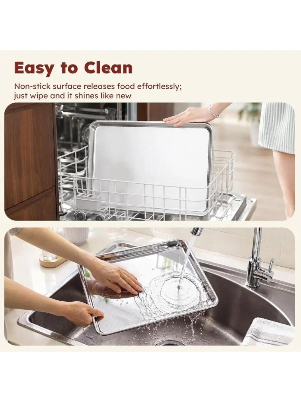 Stainless Steel Baking Sheet Set of 3 - Non-Stick Cookie Sheets for Easy Baking